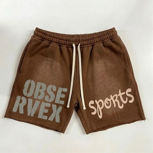 Short en coton peigné 100% écologique, délavé soleil, coupe courte, ourlet brut, effet vieilli, broderie dentelle, style Hip Hop pour homme, taille élastique - Product Image 5