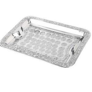 Plateau de service en métal en acier inoxydable à finition brillante pour la cuisine et le dessus de Table utilisation pour servir des aliments délicieux et du désert - Product Image 1