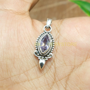 Collar con Colgante de Amatista Natural en Forma de Marquesa, Plata de Ley 925, Hecho a Mano, Estilo Vintage, con Cuentas, para Mujer, Novia - Product Image 4