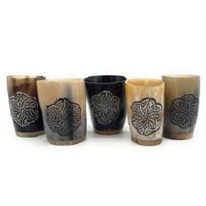 Taille personnalisée et logo gobelet naturel en corne de buffle et de boeuf et agate courte en verre - Product Image 2