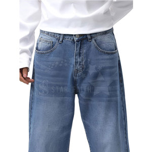 Men's Casual Breathable Cotton/Polyester Mid Waist Baggy <b>Jeans</b> with Custom Logo Color & Design Options Summer - Product Image 6