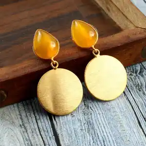 Trendy European Chalcedony Gemstones Dangler Earrings Top Quality Women's Fashion Earrings Supplier From India