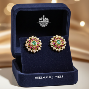 Pink Moissanite Stone <b>Earrings</b> with <b>Green</b> Studs - Product Image 3