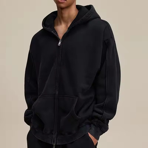 Sweatshirts à capuche pour hommes Vente en gros Logo personnalisé Pull épais vierge Sweat à capuche vintage zippé délavé à l'acide - Product Image 3