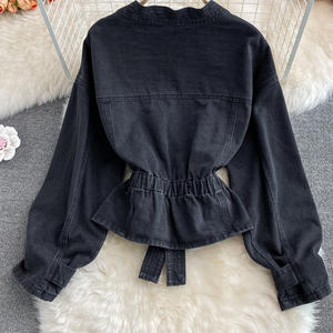 Chaqueta vaquera con cuentas y cuello en V holgada informal para mujer 2025 con Top vaquero corto estampado lavado y teñido liso para verano - Product Image 6