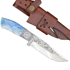 Couteau de chasse fait main en acier D2, couteau personnalisé avec manche en os gravé à la main et étui, couteau de camping, couteau de collection - Product Image 1