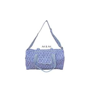 Bolso de hombro con estampado de bloque de algodón Floral gris hecho a mano, bordado acolchado, cremallera, cordón, otoño, primavera, viaje, gimnasio, Yoga - Product Image 1