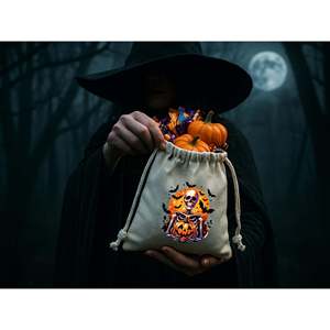 Halloween Trick Treat Cotton <b>Drawstring</b> <b>Pouches</b> Embroidery Logo for Use Bracelets Clothing Watches Crafts Promotions Screen - Product Image 2