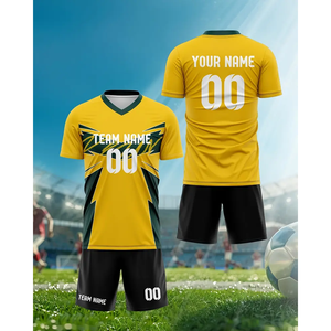 เสื้อฟุตบอลผู้ชายแบบปรับแต่งได้ สวมใส่สบาย ระบายอากาศดี พร้อมชื่อและหมายเลข สีเหลือง สไตล์อเมริกันฟุตบอล ตัดเย็บอัตโนมัติ - Product Image 2