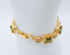 สร้อยข้อมือเพชร CZ สวยงามพลอยสีเขียว24K สีเหลืองทองชุบ6 "เครื่องประดับผู้หญิง - Product Image 5