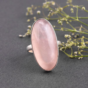 ขนาดใหญ่ 925 เงินสเตอร์ลิงธรรมชาติ Rose ควอตซ์เครื่องประดับแหวนพลอย - Product Image 2