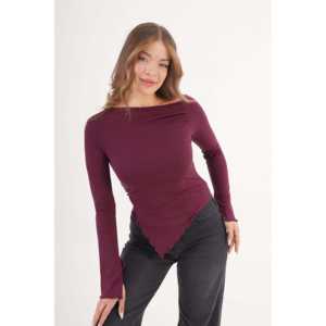 Blusa Básica Asimétrica de Tejido de Punto Color Ciruela al por Mayor - Product Image 2