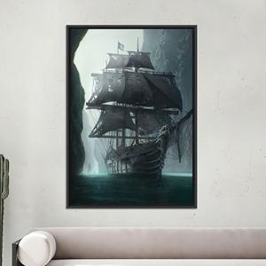 Toile imprimée avec des motifs nautiques fantastiques - Décoration côtière élégante, TOILE ENCARTÉCHÉE NOIRE - Product Image 1