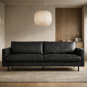 Denver Top Grain Leather Square 1 Seater <b>Sofa</b> Chair | Modern Industrial Lounge Armchair Upholstered Cushion Back Metal <b>Legs</b> - Product Image 4