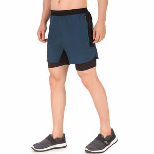 กางเกงออกกำลังกายของผู้ชาย,กางเกงขาสั้นใส่วิ่งเล่นกีฬายิมแบบ2 In 1ไม่มีลายในฤดูร้อน - Product Image 6