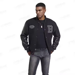 Veste d'université pour hommes conçue sur mesure hiver automne style formel avec manches en cuir PU broderie Patch Logo prêt à expédier - Product Image 5