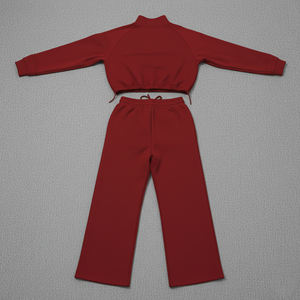 Conjunto de 2 Piezas de Sudadera con Capucha Extra Grande y Pantalones Jogger Holgados de Color Sólido de Invierno, Hechos a Medida con Felpa 100% Algodón de Alta Calidad, Transpirables para Mujer - Product Image 2