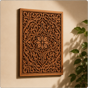 Traditional Japandi Wooden <b>Wall</b> Art Rectangle Handmade Decor Medium Size Home Decoration Dark Brown <b>Frame</b> - Product Image 2