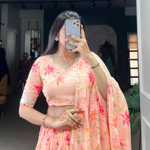 ชุดเดรสสตรีลายบอลลีวู้ดชุดประจำชาติพิมพ์ลายดอกไม้ชุดเดรสสีพาสเทล - Product Image 1