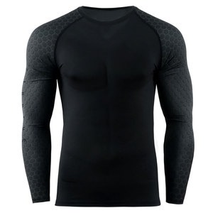 Factory Supply High Collar Quick Dry Long Sleeve <b>Mens</b> <b>Compression</b> <b>Shirt</b> Rashguard Polyester/Nylon UPF50+ Breathable - Product Image 1