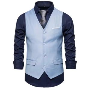 Chaleco plisado de algodón y poliéster informal Formal para hombre, chaleco liso con cuello en V, traje de 3 piezas de una sola botonadura, talla grande disponible - Product Image 3