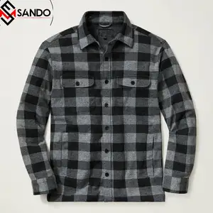 Thickened Fleece Shirt Casual Elastic Stripe Men's Warm Shirt custom 100% cotton merino wool plaid shirt long sleeve