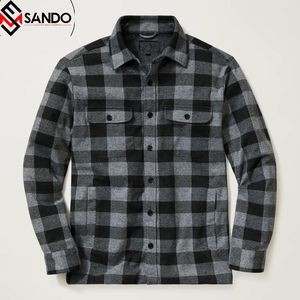 Camisa polar gruesa para hombre, camisa informal a rayas elásticas, cálida, personalizada, 100% de algodón, lana merina, a cuadros, manga larga - Product Image 1