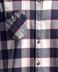 Camisa a Cuadros para Hombre, Manga Larga, Cuello Abotonado, Informal, de Algodón, con Bolsillo en el Pecho, para Primavera, en Colores Gris, Azul y Rojo, Venta al Por Mayor - Product Image 5
