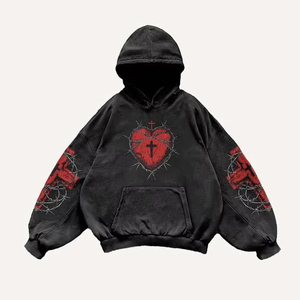 เสื้อมีฮู้ดสำหรับผู้ชายเสื้อมีฮู้ดสีดำ Y2K แบบกอธิคทรงโอเวอร์ไซส์ - Product Image 4