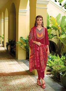 Belle robe incroyable couleur Style moderne Vichitra Kurti Pant & Dupatta avec impression de créateur avec travail manuel lourd mode femme - Product Image 3