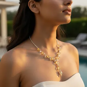 Moissanite <b>Necklace</b> for Women <b>Fashionable</b> Silver Citrine Gemstone Elegant Modern Flair Daily Wear Jewelry - Product Image 3