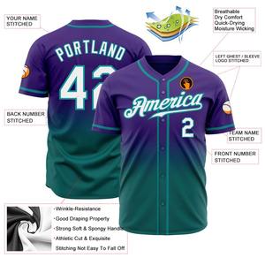 Ropa de equipo personalizada superventas, camiseta de béisbol de moda auténtica de color verde azulado púrpura blanca personalizada - Product Image 1
