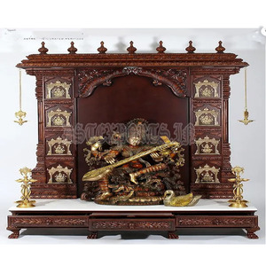 Mandir en bois Ashta Lakshmi Design pour la maison, mandir en bois Saraswati fait à la main pour la salle de prière, bois de Sagwan poli brun - Product Image 1