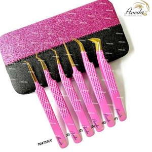 Prix de gros, pince à épiler pour cils pointue rose brillante à pointe dorée, lot de 6 pinces à épiler pour cils en acier inoxydable, logo personnalisé - Product Image 4