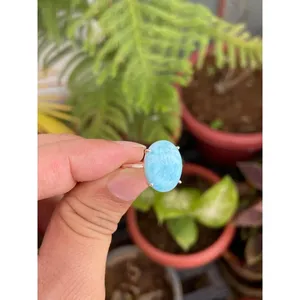 Natural Larimar Moissanite <b>Ring</b> <b>925</b> Sterling <b>Silver</b> Handmade Gemstone <b>Ring</b> Wholesale Jewelry Supplier - Product Image 3