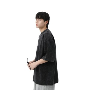 T-shirt surdimensionné pour hommes coupe régulière en coton 100% vieilli délavé à l'acide vintage personnalisé en gros - Product Image 2