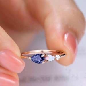 Anneaux empilables uniques en grès et opale bague Art déco opale naturelle bague cadeau de mariage bague en argent 925 bague fantastique bague cadeau de nouvel an - Product Image 3