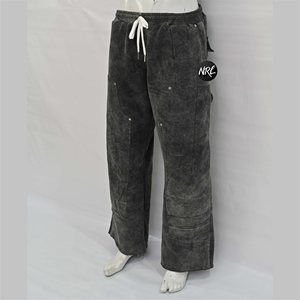 Pantalones de chándal de hombre con logotipo personalizado French Terry Acid Wash liso acampanado suelto recto lado ancho a rayas con cordón en la cintura - Product Image 1