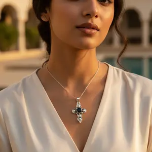 Colgante de Cruz de Plata 925 con Circonitas Cúbicas en Oro Rosa, Joyería, Regalo - Product Image 3