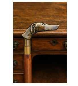 Traditional Brass and Wood Hiking <b>Stick</b> Decorative Cane with Brass Handle Adjustable Length Durable for Senior Use - Product Image 1