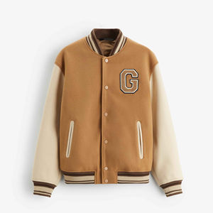 Veste de baseball pour homme sur mesure de haute qualité, vente en gros, vestes universitaires simples, manches en cuir, tissu en toile, placement du logo sur le devant - Product Image 1