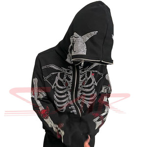 Women's and Men's Oversized Full Zip Rhinestone <b>Hoodie</b> Quality 100% Cotton Graphic Print Sweatshirt Wholesale Price - Product Image 3