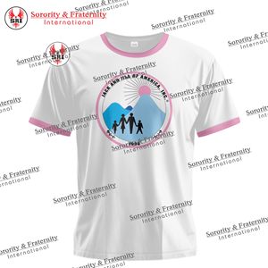 T-shirts brodés pour femmes avec lettres grecques de la sororité Jack and Jill |   T-shirt Jill of America Blue Half and Half Pullover rose et bleu - Product Image 1