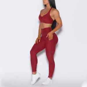 Vente en gros Soutien-gorge de sport de gymnastique de haute qualité à motif solide évacuant la transpiration et leggings taille haute Scrunch Butt Set de fitness - Product Image 2