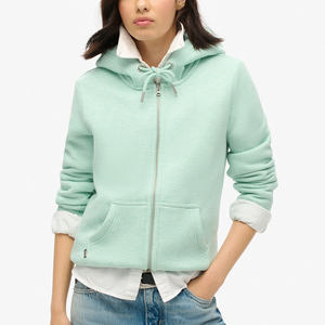 Sweat à capuche court zippé pour femme 100 % coton respirant anti-boulochage avec manches tombantes - Product Image 1