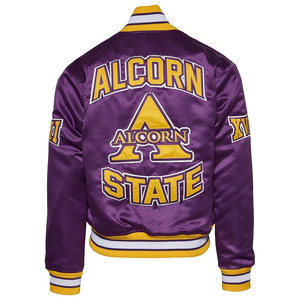 Chaqueta de satén personalizada Alcorn State University para hombre, chaqueta de béisbol de satén de talla grande con cuello levantado, chaqueta universitaria para invierno - Product Image 2