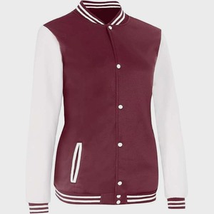 <b>Men</b>’s and Women Premium Maroon Varsity <b>Jacket</b> Classic Athletic Letterman with Contrast <b>White</b> Sleeves - Product Image 1