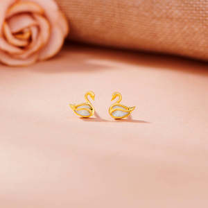 Gold Plated Moon Swan <b>Pearl</b> Stud <b>Earrings</b> - Product Image 1
