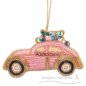 Fatto a mano rosa scarabeo VW ornamento di natale retrò festivo regalo artigianale statuetta di natale & giocattolo - Product Image 2
