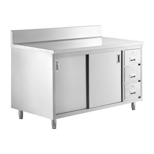 <span class=keywords><strong>Table</strong></span> de travail en acier inoxydable 304 avec base fermée, porte coulissante, tiroir, protection anti-éclaboussures, revêtement en silicone résistant à la chaleur, 650 kg/m, usage commercial - Product Image 3